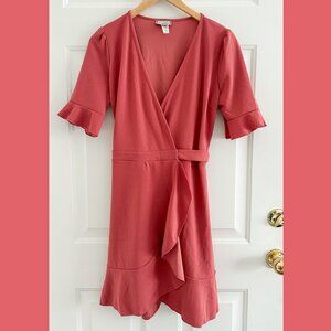 NWOT Klaxons Dress Dusty Rose Pink Mauve Ruffle Wrap Baby Shower Wedding